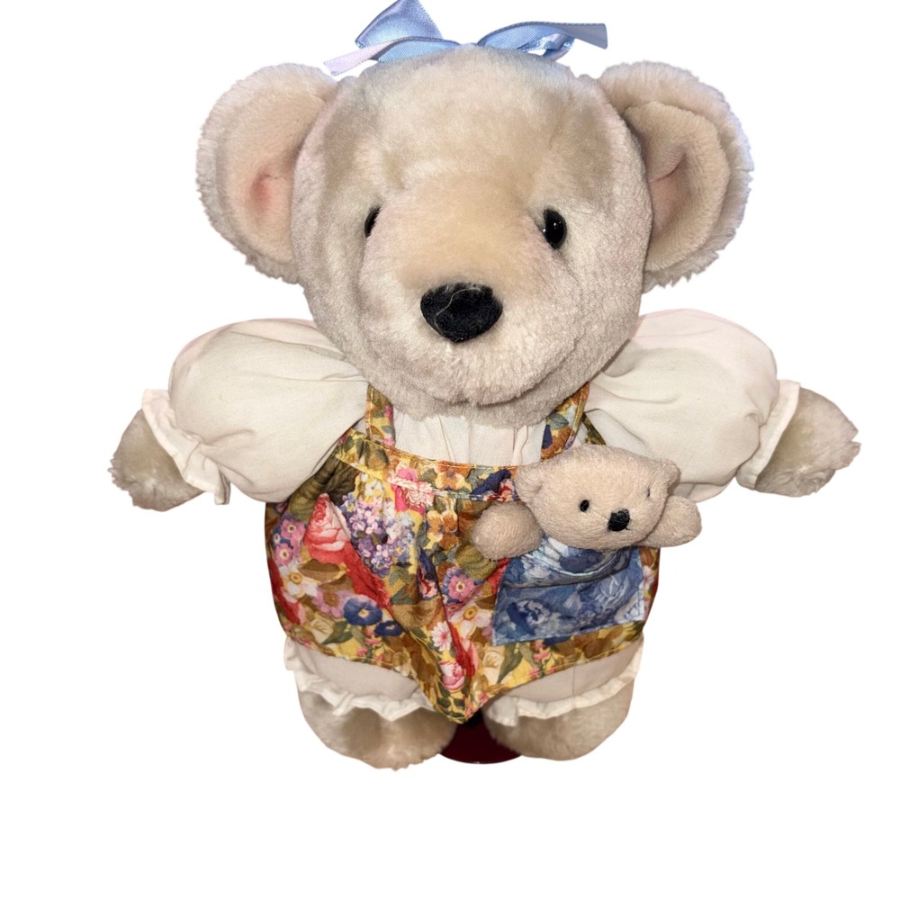 Floral Jumper Mother and Cub Plush Toy Vintage Unisex Small Cream Hallmark